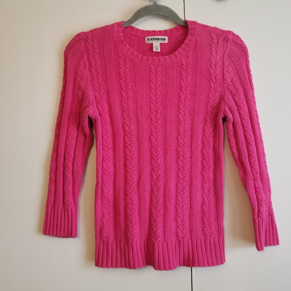 Express pink cable knit 3/4 sleeve sweater